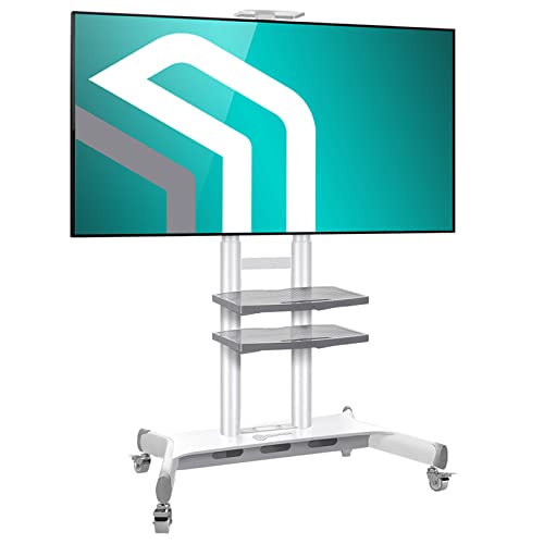 ONKRON TV Ständer rollbar für 50-86 Zoll TV bis zu 105 kg - Fernsehständer höhenverstellbar max VESA 800x500 - TV Rollwagen Fernseher Standfuss/Mobiler TV Ständer mit Rollen Weiß TS1881-W von ONKRON