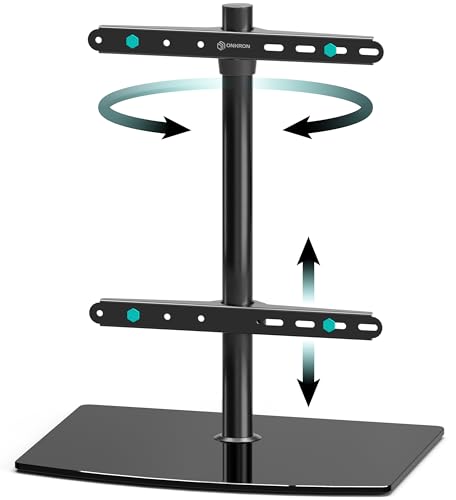 ONKRON TV Standfuss schwenkbar für 32-75 Zoll Bildschirm bis 40 kg, Fernsehständer höhenverstellbar max 400x400 VESA Standfuß Fernseher Standhalterung/Universal TV Ständer Glas Schwarz PT3-B von ONKRON
