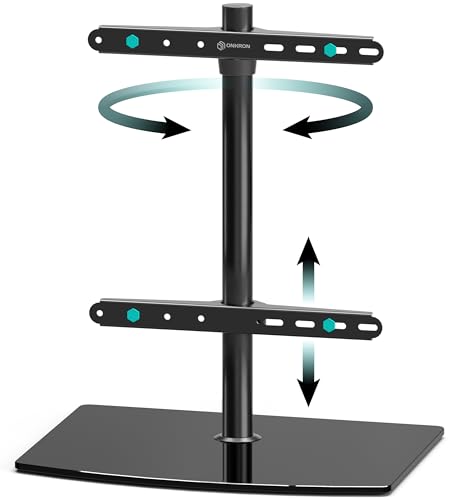 ONKRON TV Standfuß schwenkbar für 32-75 Zoll TV bis zu 40 kg - Fernseher Standfuss TV Ständer höhenverstellbar mit max VESA 400x400 - TV Standfuss Fernseher Standfuß Glas Schwarz PT3-B von ONKRON