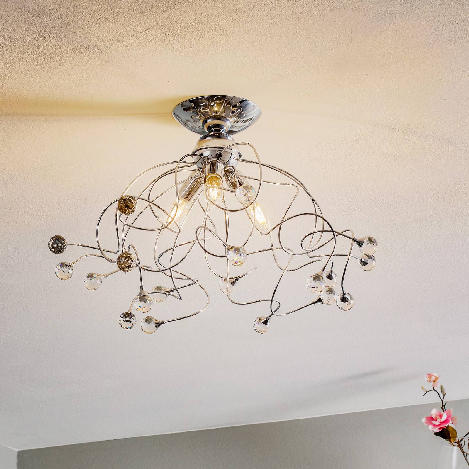 Deckenlampe Trilly in Chrom mit Kristallen, 3fl. Deckenlampe Trilly in Chrom mit Kristallen, 3fl. von ONLI