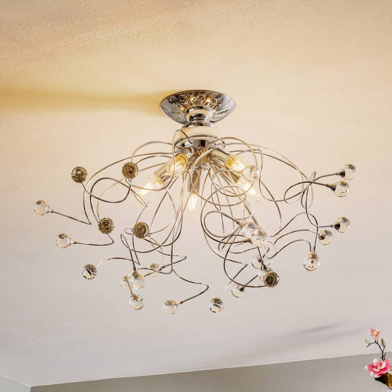 Deckenlampe Trilly in Chrom mit Kristallen, 5fl. von ONLI