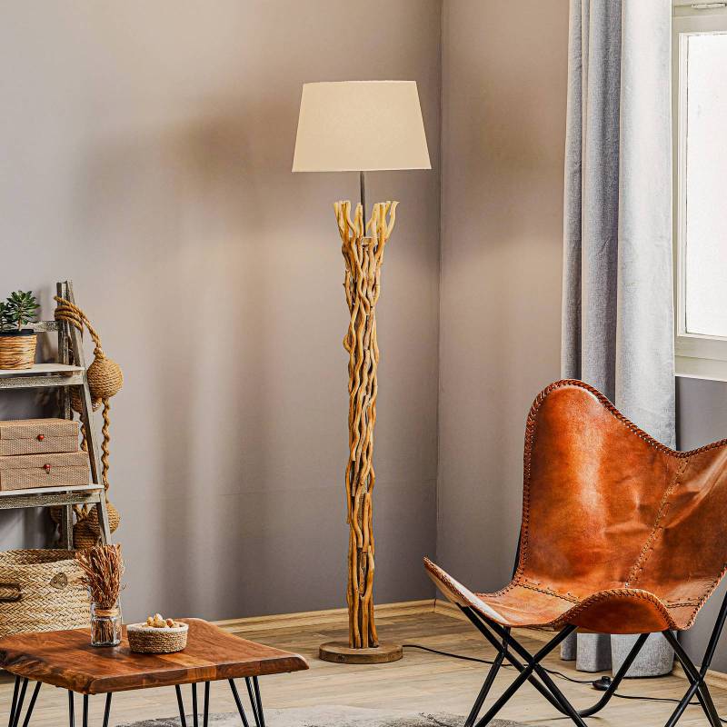 Stehleuchte Agar, Holz, Textil, cremeweiß, Höhe 167 cm von ONLI