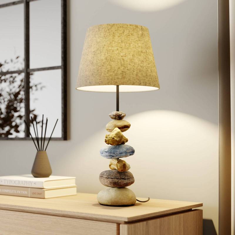 Tischlampe Vera, Stoffschirm und Stein-Dekor, 55cm von ONLI
