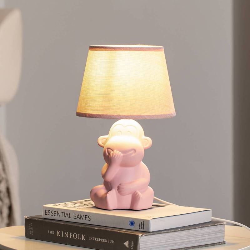 Tischleuchte Monkey, rosa, Keramik, 28 cm hoch, E14 von ONLI