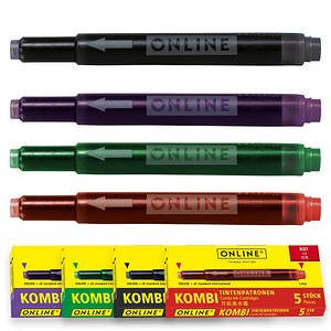 ONLINE® 17026 Tintenpatronen für Füller 5x lila, 5x grün, 5x schwarz, 5x rot 20 St. von ONLINE®