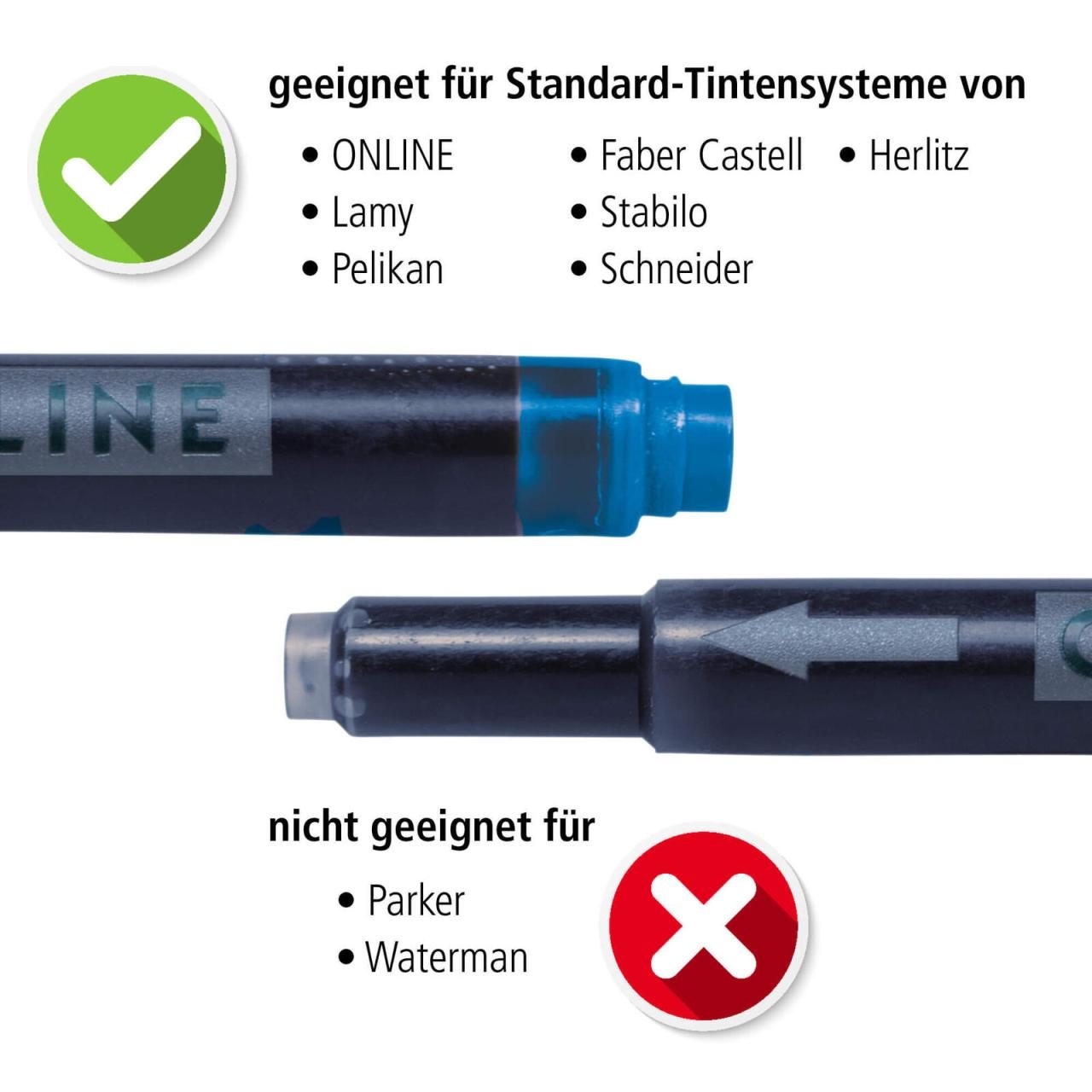 ONLINE® Tintenpatronen für Füller Kombi-Tintenpatr. blau, 5er nachtblau von ONLINE®