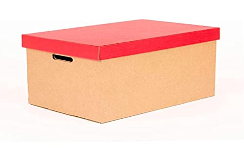 ONLY BOXES, Aufbewahrungsboxen mit rotem Deckel matt, Umzugskartons und Aufbewahrungsboxen aus Karton mit Griffen, sehr stabiler Karton, 53,2 x 33,1 x 32,5 cm (L x B x H) in cm, 2 Stück von ONLY BOXES