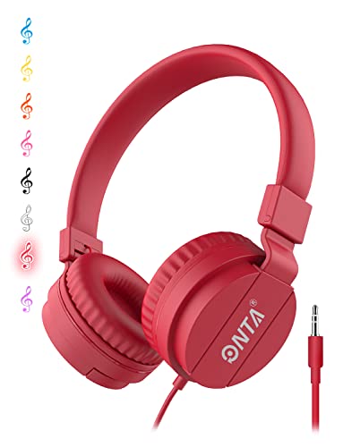 ONTA® Kopfhörer Kinder Faltbarer Leichte Headsets für Kinder On Ear Audio Kopfhörer für Kinder Handys Smartphones iPhone Laptop Computer mp3 / 4 Kinder Kopfhörer (Rot) von ONTA