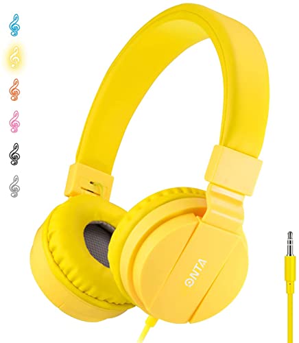 ONTA® Kopfhörer Kinder Faltbarer Leichte Headsets für Kinder On Ear Audio Kopfhörer für Kinder Handys Smartphones iPhone Laptop Computer mp3 / 4 Kinder Kopfhörer - Gelb von ONTA