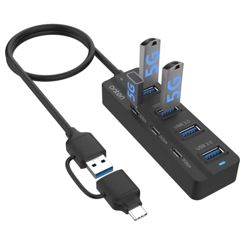 Onten USB-C-Hub, 7-Port USB 3.0 Hub, USB C auf USB C Adapter, USB-Splitter mit 1 m Kabel, 4 x USB-3.0-Anschlüsse, 3 x USB-C-Anschlüsse für Laptop, MacBook, Surface Pro und weitere USB/USB-C-Geräte Onten USB-C-Hub, 7-Port USB 3.0 Hub, USB C auf USB C Adapter, USB-Splitter mit 1 m Kabel, 4 x USB-3.0-Anschlüsse, 3 x USB-C-Anschlüsse für Laptop, MacBook, Surface Pro und weitere USB/USB-C-Geräte von ONTEN