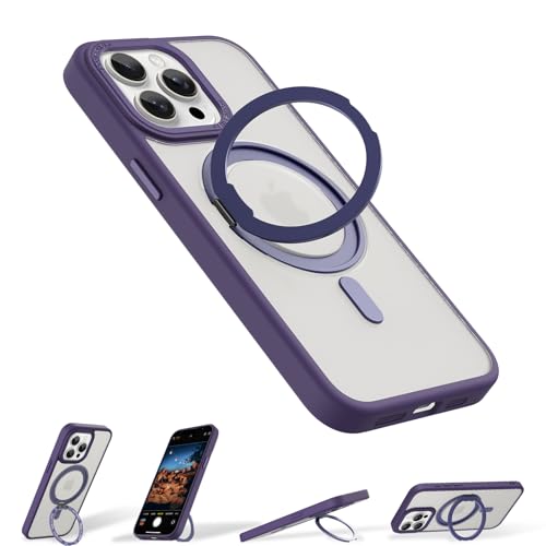 OOK 360° drehbarer magnetischer Ständer für iPhone 15 Pro, passend für Magsafe, schlanke, durchscheinende, matte Schutzhülle in Militärqualität, stoßfest, mit drehbarem Ständer, Lila OOK 360° drehbarer magnetischer Ständer für iPhone 15 Pro, passend für Magsafe, schlanke, durchscheinende, matte Schutzhülle in Militärqualität, stoßfest, mit drehbarem Ständer, Lila von OOK