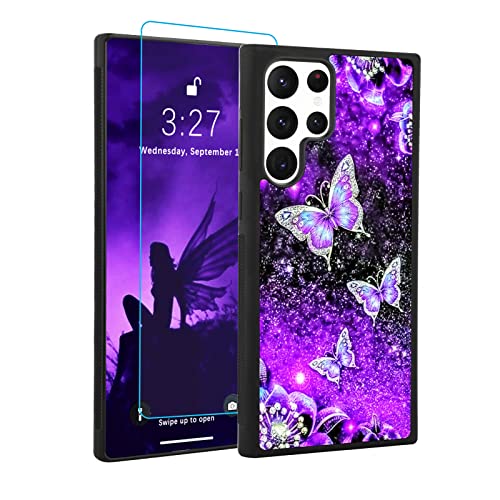 OOK Designs Schutzhülle für Samsung Galaxy S23 Ultra, Glitzer, Violett, Schmetterlingsnebel, Weltraum-Design, harter PC + weicher Stoßschutz, rutschfest, ultradünn, stoßfest, Schutzhülle für Galaxy von OOK