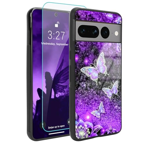 OOK Kompatibel mit Google Pixel 8 Pro Hülle Glitzer Lila Schmetterling Nebel Weltraum Design Hard PC + Soft TPU Bumper Anti-Rutsch Ultra Dünn Cover Schutzhülle Stoßfest Case für Pixel 8 Pro, 2023 von OOK