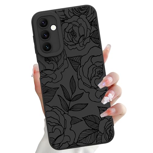 OOK Kompatibel mit Samsung Galaxy A14 5G Hülle, Silikon Schwarz Blumen Blumen Rose Niedliches Muster TPU Kameraschutz Weich Dünn Stoßfest Handyhülle für Frauen Mädchen - Schwarze Rose OOK Kompatibel mit Samsung Galaxy A14 5G Hülle, Silikon Schwarz Blumen Blumen Rose Niedliches Muster TPU Kameraschutz Weich Dünn Stoßfest Handyhülle für Frauen Mädchen - Schwarze Rose von OOK