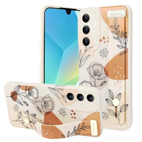 OOK Kompatibel mit Samsung Galaxy A16 5G Hülle mit Handschlaufe, Weiß Blume Blumen TPU Stoßfest Schutz Slim Silikon Cover mit Kameralinsenschutz für Frauen Mädchen für 6,7 Zoll von OOK