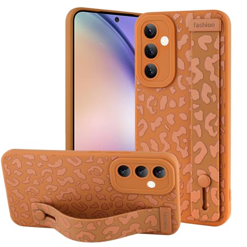 OOK Kompatibel mit Samsung Galaxy A54 5G Hülle mit Handschlaufe, Leopard Silikon Stoßfest Schutzhülle Slim Anti-Kratzer Gepard Cover für Frauen Mädchen Braun von OOK