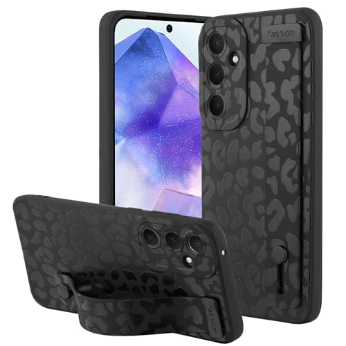OOK Kompatibel mit Samsung Galaxy A55 5G Leopard Hülle mit Handschlaufe, Schwarz Leopard TPU Stoßfest Schutz Slim Cover mit Kameraschutz für Frauen Mädchen von OOK