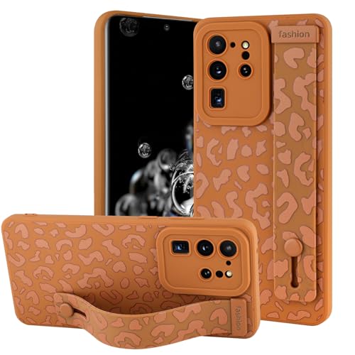 OOK Kompatibel mit Samsung Galaxy S20 Ultra Hülle mit Handschlaufe, Leopard Silikon Stoßfest Schutzhülle Slim Anti-Scratch Gepard Cover für Frauen Mädchen Braun von OOK