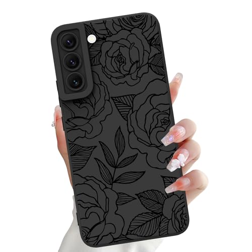 OOK Kompatibel mit Samsung Galaxy S22 5G Hülle, Silikon Schwarz Blumen Blumen Rose Niedliches Muster TPU Kameraschutz Weich Dünn Stoßfest Handyhülle für Frauen Mädchen - Schwarze Rose von OOK