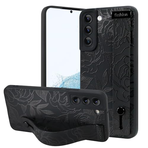 OOK Kompatibel mit Samsung Galaxy S22 Plus Blume Hülle mit Handschlaufe, Schwarz Blumen Floral Silikon Stoßfest Schutz Slim TPU Cover mit Kameraschutz für Frauen Mädchen OOK Kompatibel mit Samsung Galaxy S22 Plus Blume Hülle mit Handschlaufe, Schwarz Blumen Floral Silikon Stoßfest Schutz Slim TPU Cover mit Kameraschutz für Frauen Mädchen von OOK