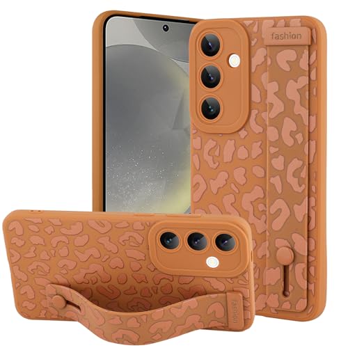 OOK Kompatibel mit Samsung Galaxy S24 5G Hülle mit Handschlaufe, Leopard Silikon Stoßfest Schutzhülle Slim Anti-Scratch Gepard Cover für Frauen Mädchen Braun von OOK