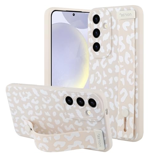 OOK Kompatibel mit Samsung Galaxy S24 5G Leopard Hülle mit Handschlaufe, Weiß Leopard TPU Stoßfest Schutz Slim Cover mit Kameraschutz für Frauen Mädchen von OOK