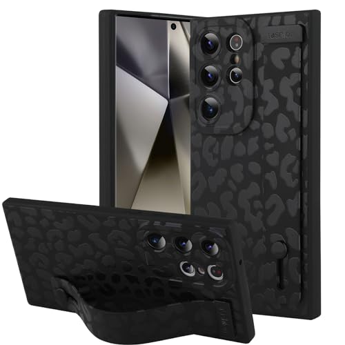 OOK Kompatibel mit Samsung Galaxy S24 Ultra Leopard Hülle mit Handschlaufe, Schwarz Leopard TPU Stoßfest Schutz Slim Cover mit Kameraschutz für Frauen Mädchen von OOK