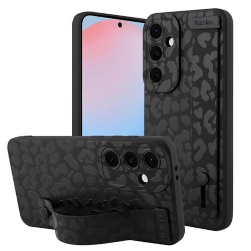 OOK Kompatibel mit Samsung Galaxy S24FE 5G Leopard Hülle mit Handschlaufe, Schwarz Leopard Gepard TPU Stoßfest Schutz Slim Cover mit Kameraschutz für Frauen Mädchen von OOK