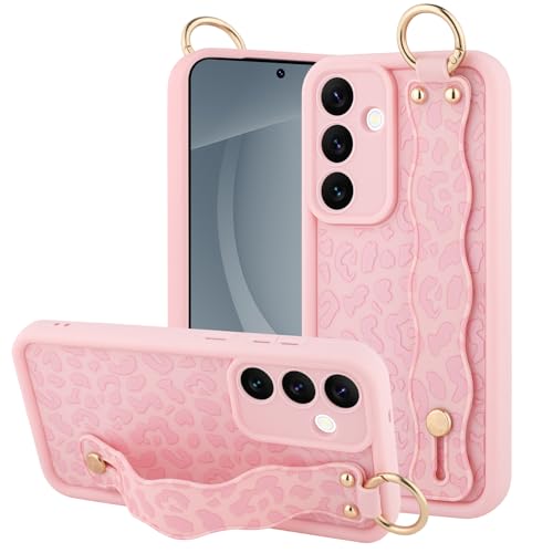 OOK Kompatibel mit Samsung Galaxy S25 5G Leopard Hülle mit Handschlaufe, Rosa Leopard TPU Stoßfest Schutz Slim Cover mit Kameraschutz für Frauen Mädchen für 6,2 Zoll von OOK