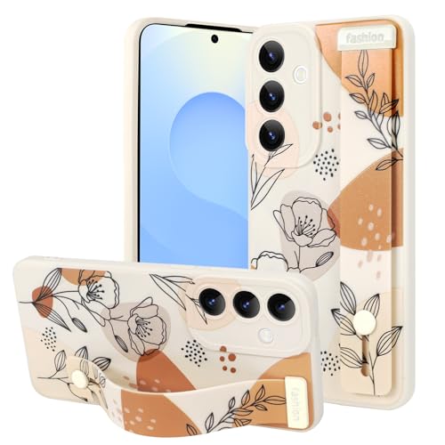 OOK Kompatibel mit Samsung Galaxy S25 Plus Hülle mit Handschlaufe, weiße Blumen Blumen TPU Stoßfest Schutz Slim Silikon Cover mit Kameralinsenschutz für Frauen Mädchen für 6,7 Zoll von OOK