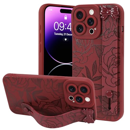 OOK Kompatibel mit iPhone 14 Pro Max Floral Hülle mit Handschlaufe, Weinrote Rose Blume Silikon Stoßfest Schutz Slim TPU Cover mit Kameraschutz für Frauen Mädchen OOK Kompatibel mit iPhone 14 Pro Max Floral Hülle mit Handschlaufe, Weinrote Rose Blume Silikon Stoßfest Schutz Slim TPU Cover mit Kameraschutz für Frauen Mädchen von OOK