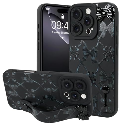 OOK Kompatibel mit iPhone 16 Pro Bow Case mit Handschlaufe, Cute Black Bow Kariert Silikon Stoßfest Schutz Slim TPU Cover mit Kameraschutz für Frauen Mädchen OOK Kompatibel mit iPhone 16 Pro Bow Case mit Handschlaufe, Cute Black Bow Kariert Silikon Stoßfest Schutz Slim TPU Cover mit Kameraschutz für Frauen Mädchen von OOK