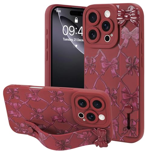 OOK Kompatibel mit iPhone 16 Pro Bow Case mit Handschlaufe, Cute Weinrot Schleife Kariert Silikon Stoßfest Schutz Slim TPU Cover mit Kameraschutz für Frauen Mädchen OOK Kompatibel mit iPhone 16 Pro Bow Case mit Handschlaufe, Cute Weinrot Schleife Kariert Silikon Stoßfest Schutz Slim TPU Cover mit Kameraschutz für Frauen Mädchen von OOK