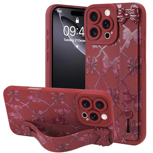 OOK Kompatibel mit iPhone 16 Pro Max Bow Case mit Handschlaufe, Cute Weinrot Schleife Kariert Silikon Stoßfest Schutz Slim TPU Cover mit Kameraschutz für Frauen Mädchen OOK Kompatibel mit iPhone 16 Pro Max Bow Case mit Handschlaufe, Cute Weinrot Schleife Kariert Silikon Stoßfest Schutz Slim TPU Cover mit Kameraschutz für Frauen Mädchen von OOK
