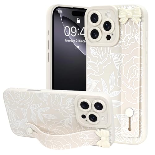 OOK Kompatibel mit iPhone 16 Pro Max Floral Hülle mit Handschlaufe, Weiß Rose Blume Silikon Stoßfest Schutz Slim TPU Cover mit Kameraschutz für Frauen Mädchen OOK Kompatibel mit iPhone 16 Pro Max Floral Hülle mit Handschlaufe, Weiß Rose Blume Silikon Stoßfest Schutz Slim TPU Cover mit Kameraschutz für Frauen Mädchen von OOK