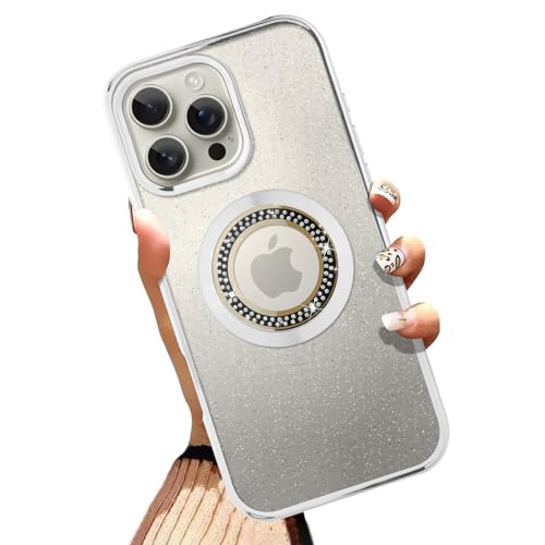 OOK Magnetische Hülle Fit für 16 Pro Max (6,9 Zoll) [Kompatibel mit MagSafe] Weiches TPU und hartes PC, Anti-Kratzer, Stoßfeste Schutzhülle, Glitzer, Klar Case für Damen und Herren - Silber von OOK