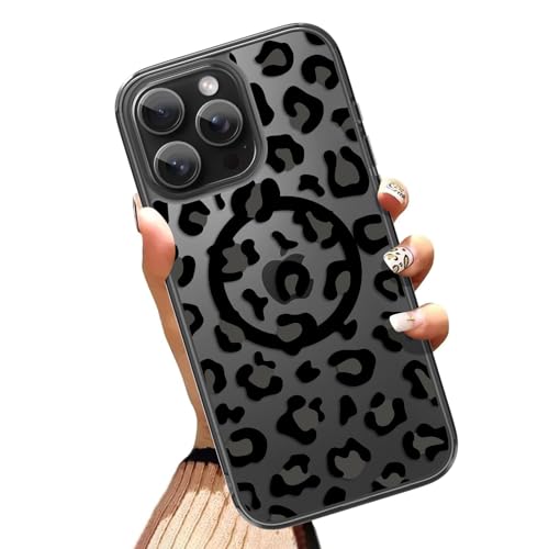 OOK Magnetische Hülle für iPhone 14 Pro 6,1 Zoll [Kompatibel mit MagSafe] Ganzkörperschutz Hülle mit Leopardenmuster Design Anti-Kratzer Stoßfest Handyhülle für Damen Herren - Schwarz von OOK
