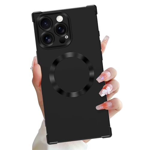 OOK Magnetische Hülle für iPhone 14 Pro Max 6,7 Zoll [Kabelloses Laden kompatibel] Weiche TPU Solide Schwarz Handyhülle Anti-Kratzer Stoßfest Schutz Slim Case für Damen Herren - Schwarz von OOK