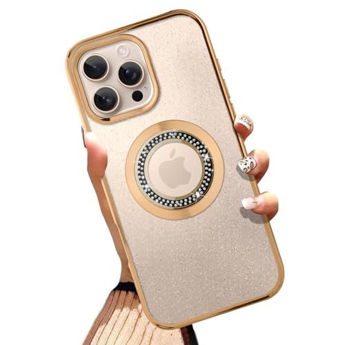 OOK Magnetische Schutzhülle für 16 Pro Max (6,9 Zoll) [Kompatibel mit MagSafe] Weiches TPU und hartes PC, Anti-Kratzer, Stoßfeste Schutzhülle, Glitzer, Klar Case für Damen und Herren - Gold von OOK