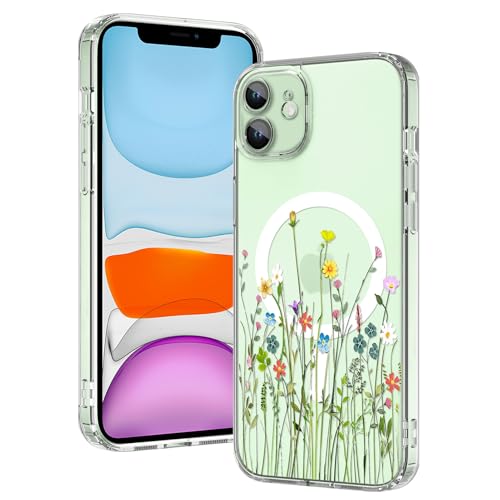 OOK Magnetische Schutzhülle für iPhone 11, kompatibel mit Magsafe, buntes Wildblumen-Design, transparente Hülle mit Kameralinse, für iPhone 11, Wildblumen (15,5 cm) von OOK