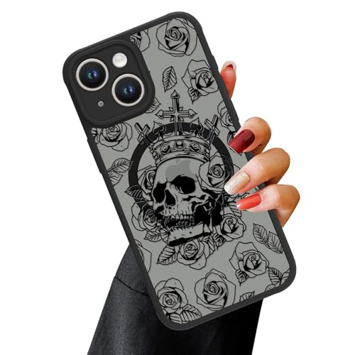 OOK Magnetische Schutzhülle für iPhone 13 [kompatibel mit MagSafe] Schwarz Schädel Blume Slim Translucent Matte Hülle für iPhone 13 Cover, Schwarz Schädel Blume (6,1 Zoll) von OOK