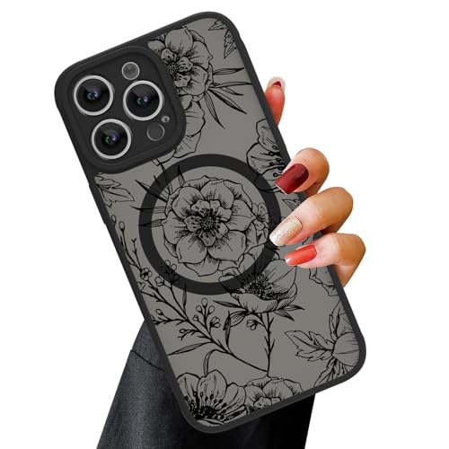 OOK Magnetische Schutzhülle für iPhone 15 Pro, schwarz, Blumenmuster, kompatibel mit MagSafe, schlank, durchscheinend, matt, Kameralinsenschutz, Hülle für iPhone 15 Pro, schwarzes Blumenmuster (6,1 OOK Magnetische Schutzhülle für iPhone 15 Pro, schwarz, Blumenmuster, kompatibel mit MagSafe, schlank, durchscheinend, matt, Kameralinsenschutz, Hülle für iPhone 15 Pro, schwarzes Blumenmuster (6,1 von OOK