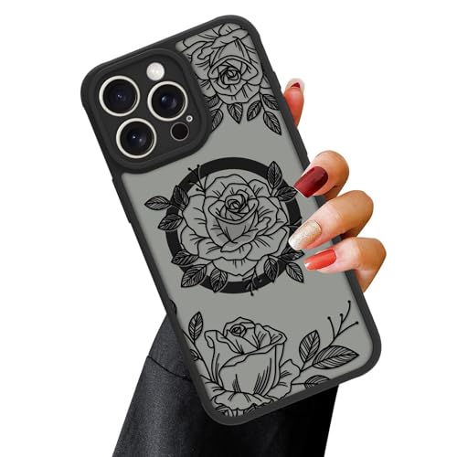 OOK Magnetische Schutzhülle für iPhone 15 Pro Max, schwarz, Blumenmuster, kompatibel mit MagSafe, schlanke, durchscheinende, matte Kameralinsenschutzhülle, für iPhone 15 Pro Max, schwarzes OOK Magnetische Schutzhülle für iPhone 15 Pro Max, schwarz, Blumenmuster, kompatibel mit MagSafe, schlanke, durchscheinende, matte Kameralinsenschutzhülle, für iPhone 15 Pro Max, schwarzes von OOK