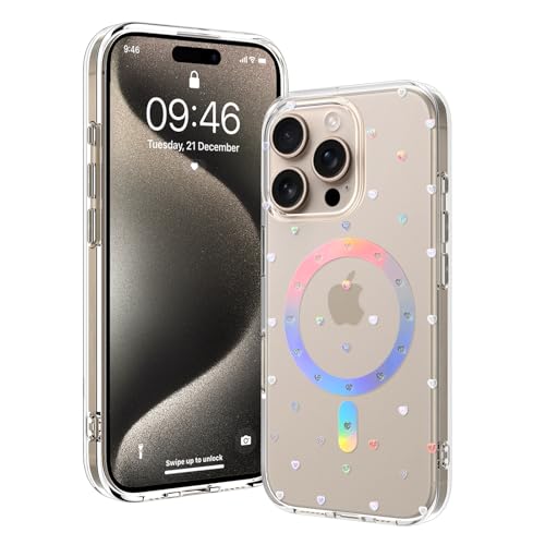 OOK Magnetische Schutzhülle für iPhone 15 Pro Max [Kompatibel mit Magsafe] Glitter Loves Floral Design Plating Bling Clear Case Harte Rückseite für iPhone 15 Pro Max Handyhülle, Glitter Love (6,7 Zoll von OOK