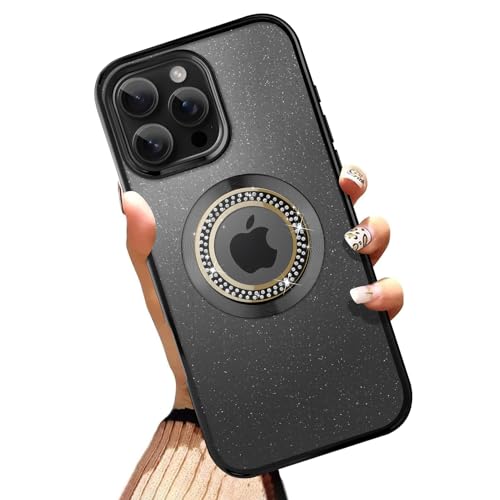 OOK Magnetische Schutzhülle für iPhone 16 Pro Max (6,9 Zoll) [Kompatibel mit MagSafe] Weiches TPU und hartes PC, Anti-Kratzer, Stoßfeste Schutzhülle, Glitzer, Klar Case für Damen und Herren - Schwarz von OOK