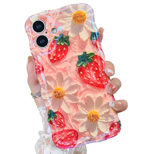 OOK Ölgemälde-Handyhülle für iPhone 16 Plus, Laser-glänzend, niedliches Ölgemälde, Blumenmuster, lockige Wellen, Stoßfänger-Design, weiche Schutzhülle für Mädchen und Damen, Erdbeere OOK Ölgemälde-Handyhülle für iPhone 16 Plus, Laser-glänzend, niedliches Ölgemälde, Blumenmuster, lockige Wellen, Stoßfänger-Design, weiche Schutzhülle für Mädchen und Damen, Erdbeere von OOK
