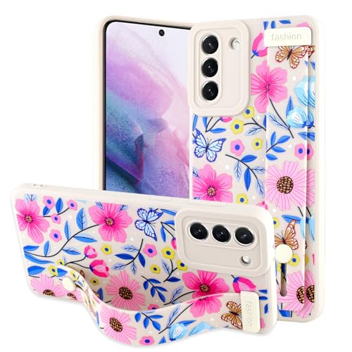 OOK Schutzhülle für Samsung Galaxy S21 Plus, Silikon, mit Riemen, niedliches weißes Blumenmuster, schmal, weiches Armband, Ständer, stoßfest, Schutzhülle für Samsung Galaxy S21 Plus OOK Schutzhülle für Samsung Galaxy S21 Plus, Silikon, mit Riemen, niedliches weißes Blumenmuster, schmal, weiches Armband, Ständer, stoßfest, Schutzhülle für Samsung Galaxy S21 Plus von OOK