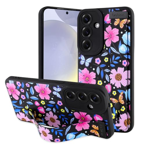 OOK Schutzhülle für Samsung Galaxy S24 5G, Silikon, mit Riemen, niedliches schwarzes Blumenmuster, schmal, weich, Ständer, stoßfest, mit Blumenmuster OOK Schutzhülle für Samsung Galaxy S24 5G, Silikon, mit Riemen, niedliches schwarzes Blumenmuster, schmal, weich, Ständer, stoßfest, mit Blumenmuster von OOK