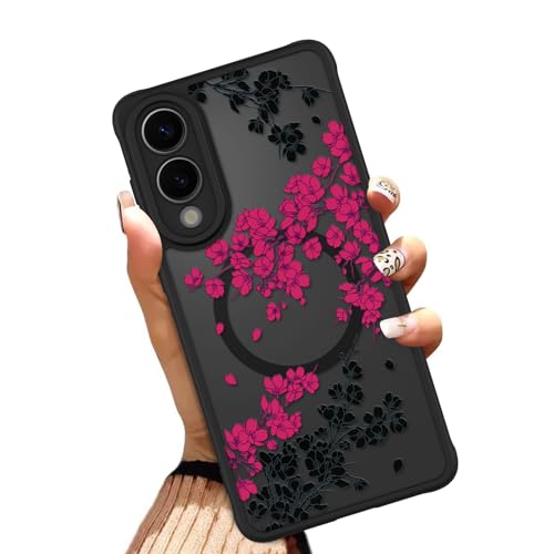 OOK Schutzhülle für Samsung Galaxy S25 Edge (kompatibel mit MagSafe), Hot Pink, Blumen-Design, durchscheinend, weiches TPU + hartes Polycarbonat, kratzfest, stoßfest, magnetische Schutzhülle für von OOK