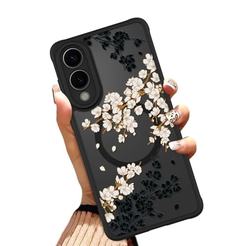 OOK Schutzhülle für Samsung Galaxy S25 Edge (kompatibel mit MagSafe), weißes Blumendesign, durchscheinende Handyhülle, weiches TPU + hartes Polycarbonat, kratzfest, stoßfest, magnetische Schutzhülle von OOK